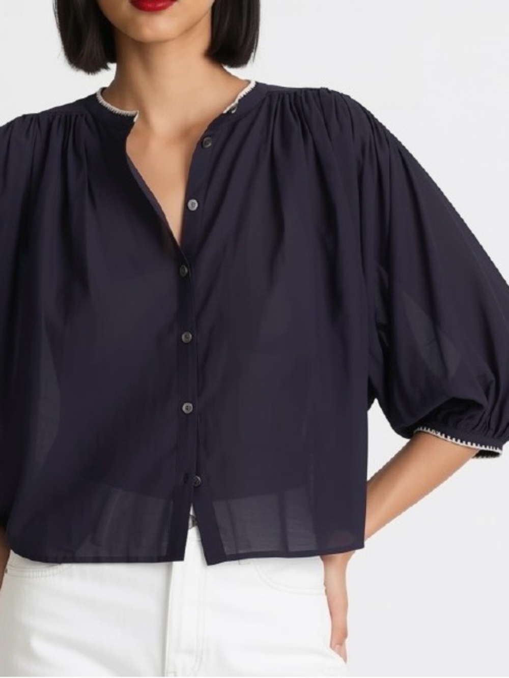 Madewell  Puff Sleeve Blouse with White Trim